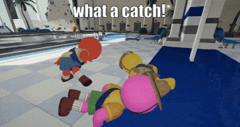 A Cartoon Character Laying On The Floor With The Words What A Catch GIF
