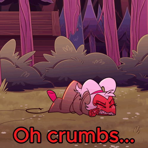 A Cartoon Character Laying On The Ground With The Words Oh Crumbs Written Below Him GIF