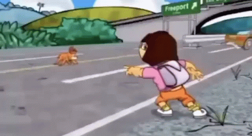A Cartoon Character Named Dora Is Walking Down A Road . GIF