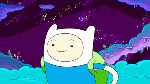a cartoon character named finn is standing in front of a purple sky