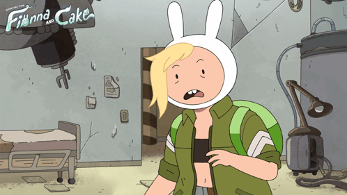 Cartoon Finna And Cake In Front Of Machine GIF