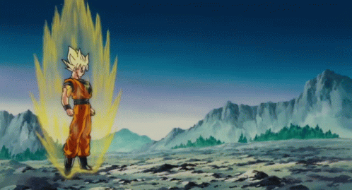A Cartoon Character Named Goku Is Standing In A Field GIF