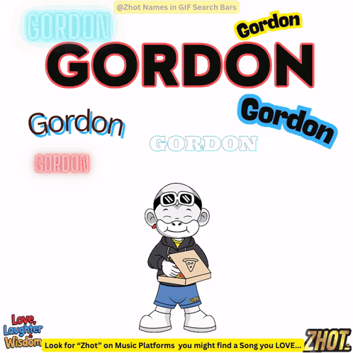 A Cartoon Character Named Gordon Is Surrounded By Other Names GIF