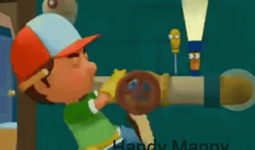 A Cartoon Character Named Handy Manny Is Fixing A Pipe . GIF