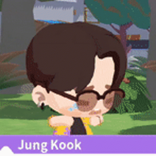 A Cartoon Character Named Jung Kook Is Wearing Glasses And Crying GIF