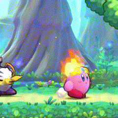 A Cartoon Character Named Kirby Is Walking In A Forest GIF