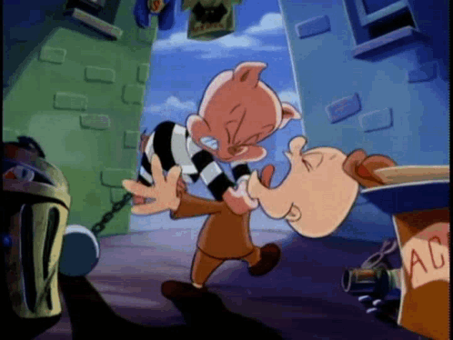 A Cartoon Character Named Looney Tunes Is Holding A Man 'S Head GIF