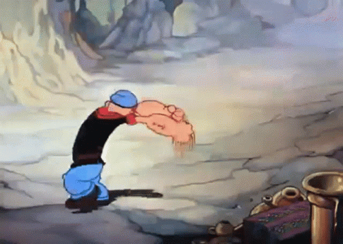 A Cartoon Character Named Popeye Is Kneeling Down With A Pig On His Back GIF