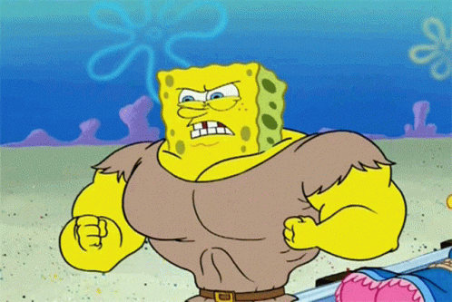 A Cartoon Character Named Spongebob Has A Very Muscular Body GIF
