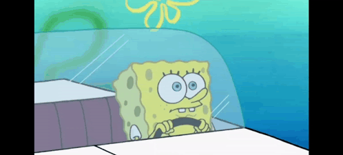 A Cartoon Character Named Spongebob Is Driving A Car GIF