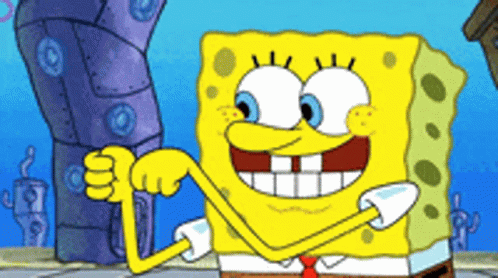 A Cartoon Character Named Spongebob Is Flexing His Arm GIF