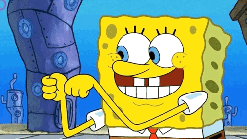 A Cartoon Character Named Spongebob Is Flexing His Muscles And Smiling GIF