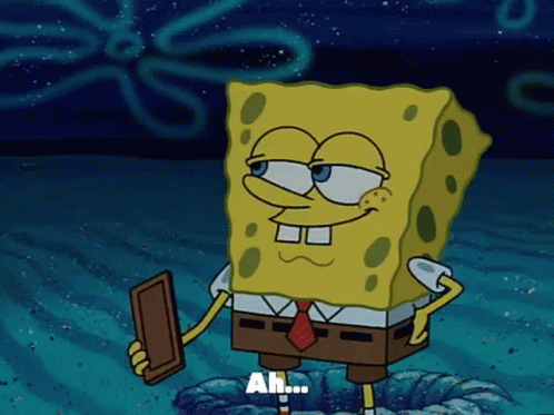 A Cartoon Character Named Spongebob Is Holding A Piece Of Wood And Says Ah ... GIF