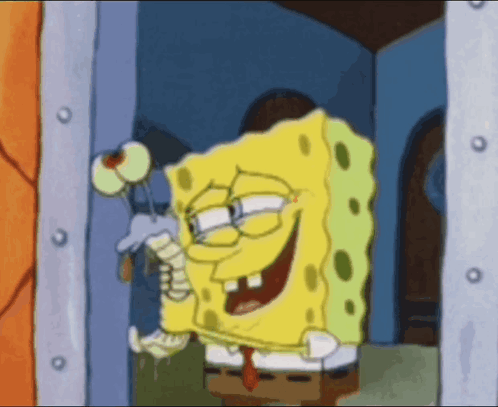 A Cartoon Character Named Spongebob Is Smiling And Holding A Balloon GIF