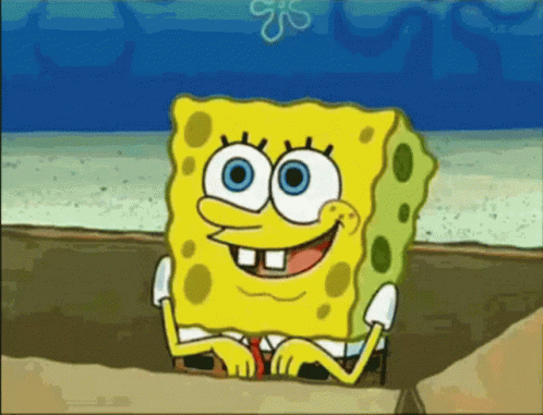 A Cartoon Character Named Spongebob Is Smiling And Looking Over A Wall GIF