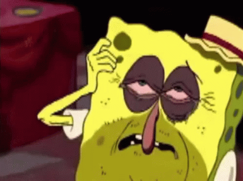 A Cartoon Character Named Spongebob Is Wearing A Hat And Looking Tired And Tired . GIF