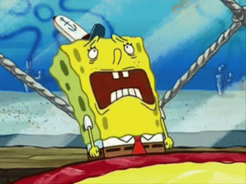 A Cartoon Character Named Spongebob Squarepants Is Holding A Rope With His Mouth Open . GIF