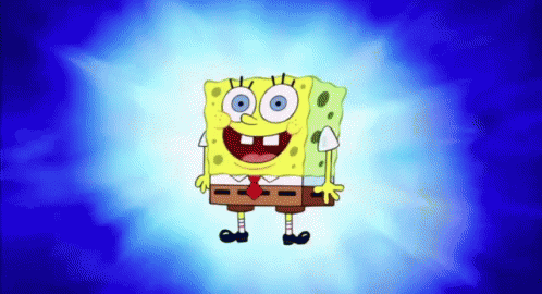 A Cartoon Character Named Spongebob Squarepants Is Standing On A Blue Background GIF