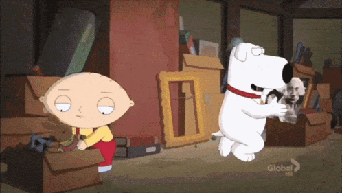 A Cartoon Character Named Stewie And A Dog Named Brian GIF