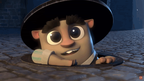 A Cartoon Character Peeking Out Of A Manhole GIF