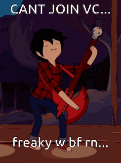 A Cartoon Character Playing A Guitar With The Words Cant Join Vc Freaky W Bf Rn Below Him GIF