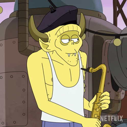 Cartoon Character Playing Saxophone With Netflix GIF