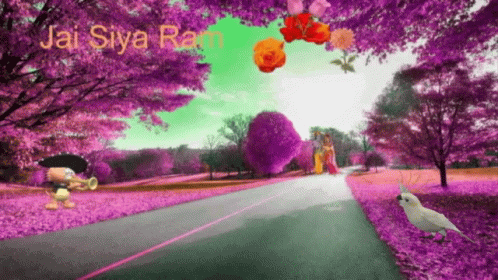 A Cartoon Character Playing A Trumpet On A Road With Jai Siya Ram Written Above It GIF