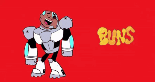 A Cartoon Character Pointing At A Hamburger With A Gun GIF