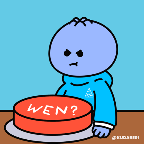 A Cartoon Character Pressing A Red Button That Says Wen GIF