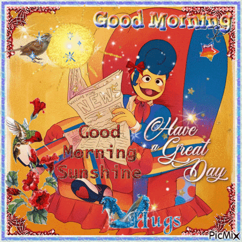A Cartoon Character Reading A Newspaper Says Good Morning GIF