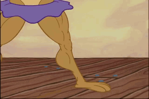 A Cartoon Character 'S Legs Are Shown In A Purple Skirt GIF