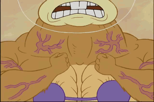 A Cartoon Character 'S Muscles Are Shown With Purple Lines GIF