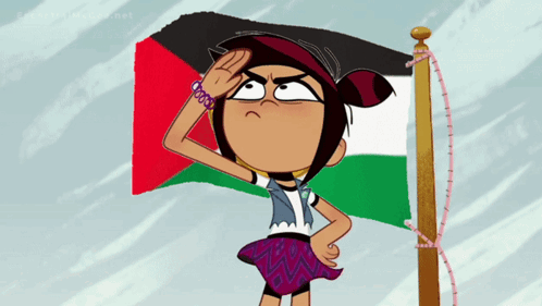 A Cartoon Character Salutes In Front Of A Flag That Says Disney On It GIF