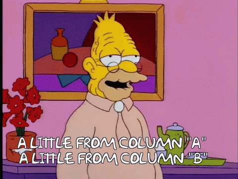 A Cartoon Character Says " A Little From Column " In Front Of A Picture GIF