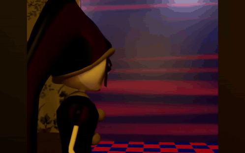 A Cartoon Character Says " And Don 'T Destroy That Thing " In A Dark Room GIF