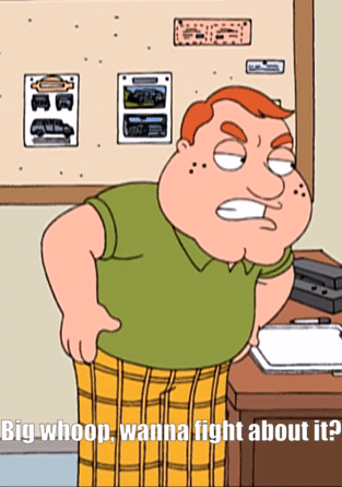 A Cartoon Character Says " Big Whoop " While Standing In Front Of A Bulletin Board GIF