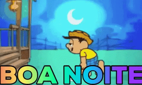 A Cartoon Character Says Boa Noite With A Rainbow Background GIF
