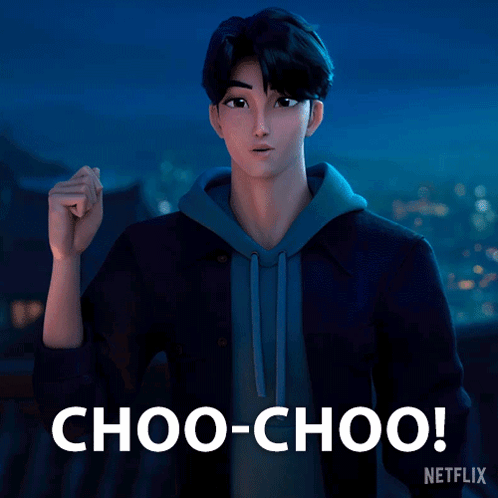 A Cartoon Character Says Choo-Choo In A Netflix Advertisement GIF