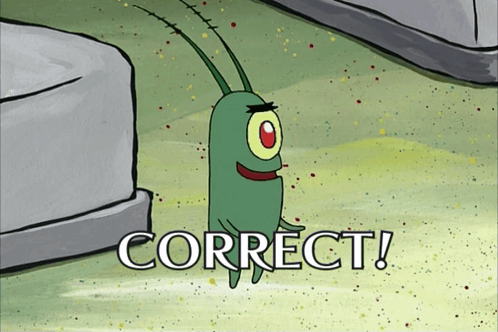 A Cartoon Character Says Correct In Front Of A Couch GIF