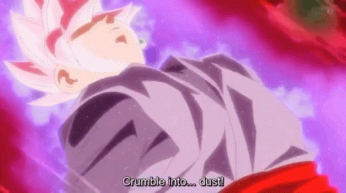 A Cartoon Character Says Crumble Into Dust In A Purple Background GIF
