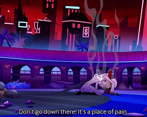A Cartoon Character Says " Don 'T Go Down There ! It 'S A Place Of Pain .. " GIF