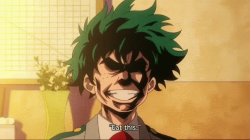 a cartoon character says " eat this " in front of a plant