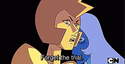 A Cartoon Character Says Forget The Trial While Standing Next To Another Character . GIF