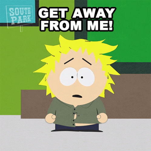 A Cartoon Character Says Get Away From Me In Black Letters GIF