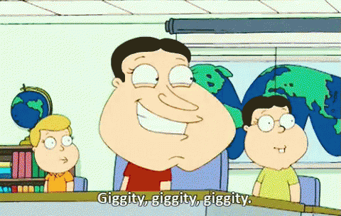 A Cartoon Character Says Gigity Gigity Gigity In A Classroom GIF