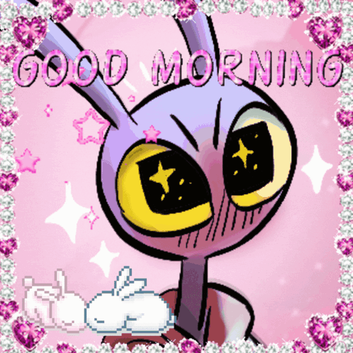 A Cartoon Character Says Good Morning With A Bunny Giving A Thumbs Up GIF