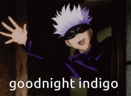 A Cartoon Character Says Goodnight Indigo In Front Of A Door GIF