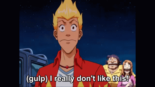 A Cartoon Character Says " Gulp I Really Don 'T Like This " GIF