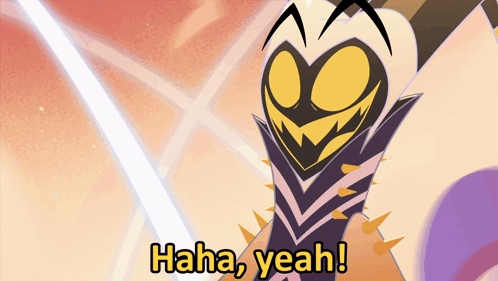 A Cartoon Character Says " Haha Yeah " In Front Of A White Background GIF