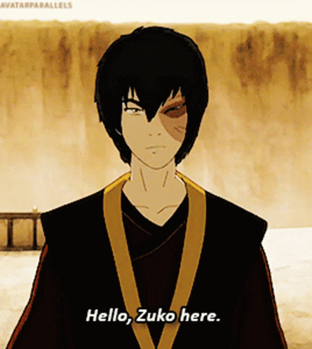 A Cartoon Character Says Hello Zuko Here In Front Of A Wall GIF